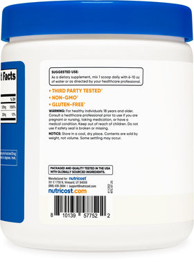 Poudre de sodium ascorbate Nutricost vue de côté