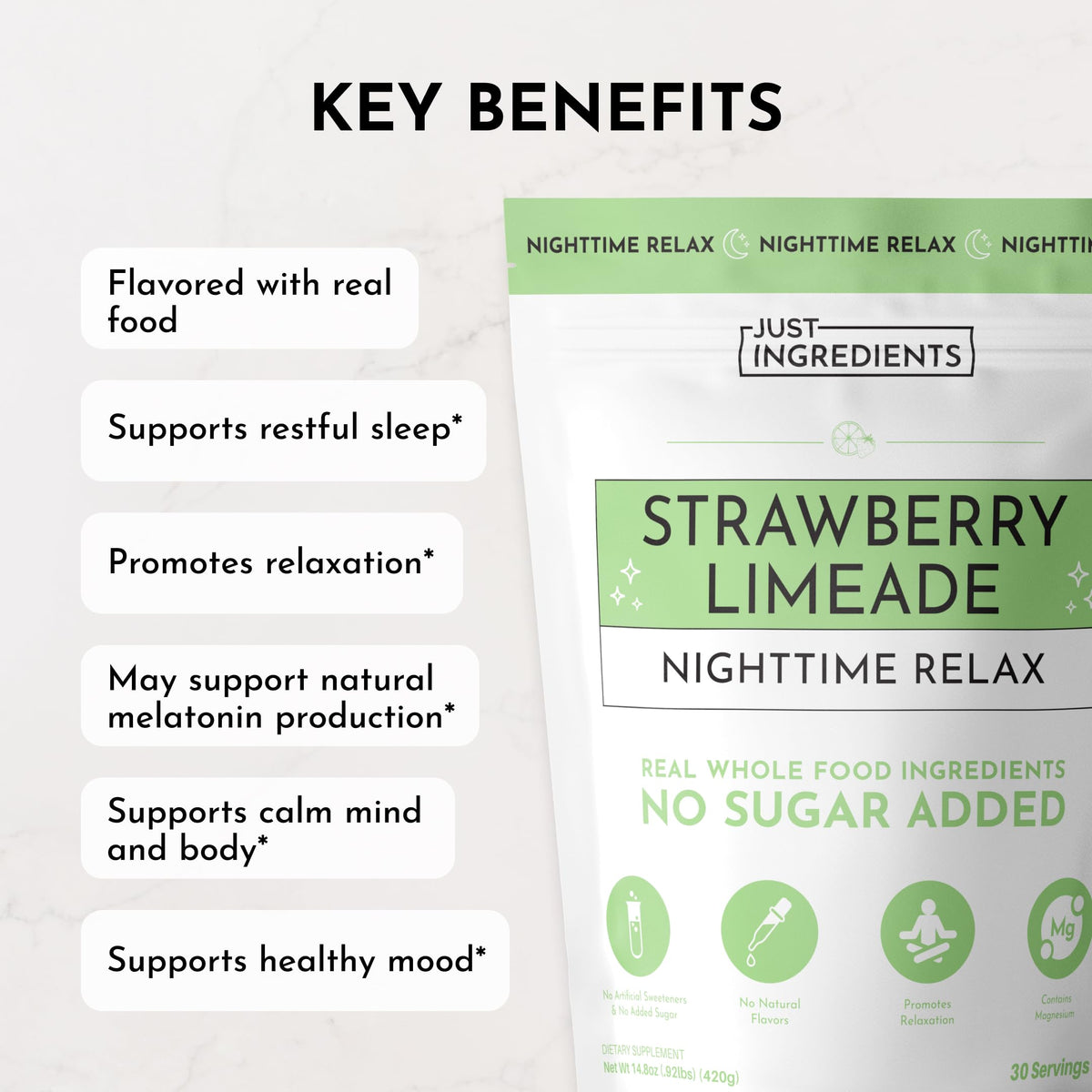 Poudre de Sommeil JUST INGREDIENTS Strawberry Limeade avec cuillère