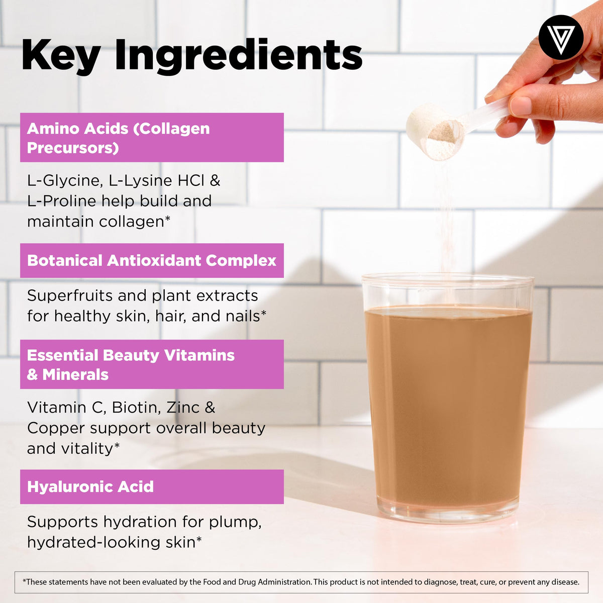 Poudre de soutien au collagène Vital Vitamins dans un bol