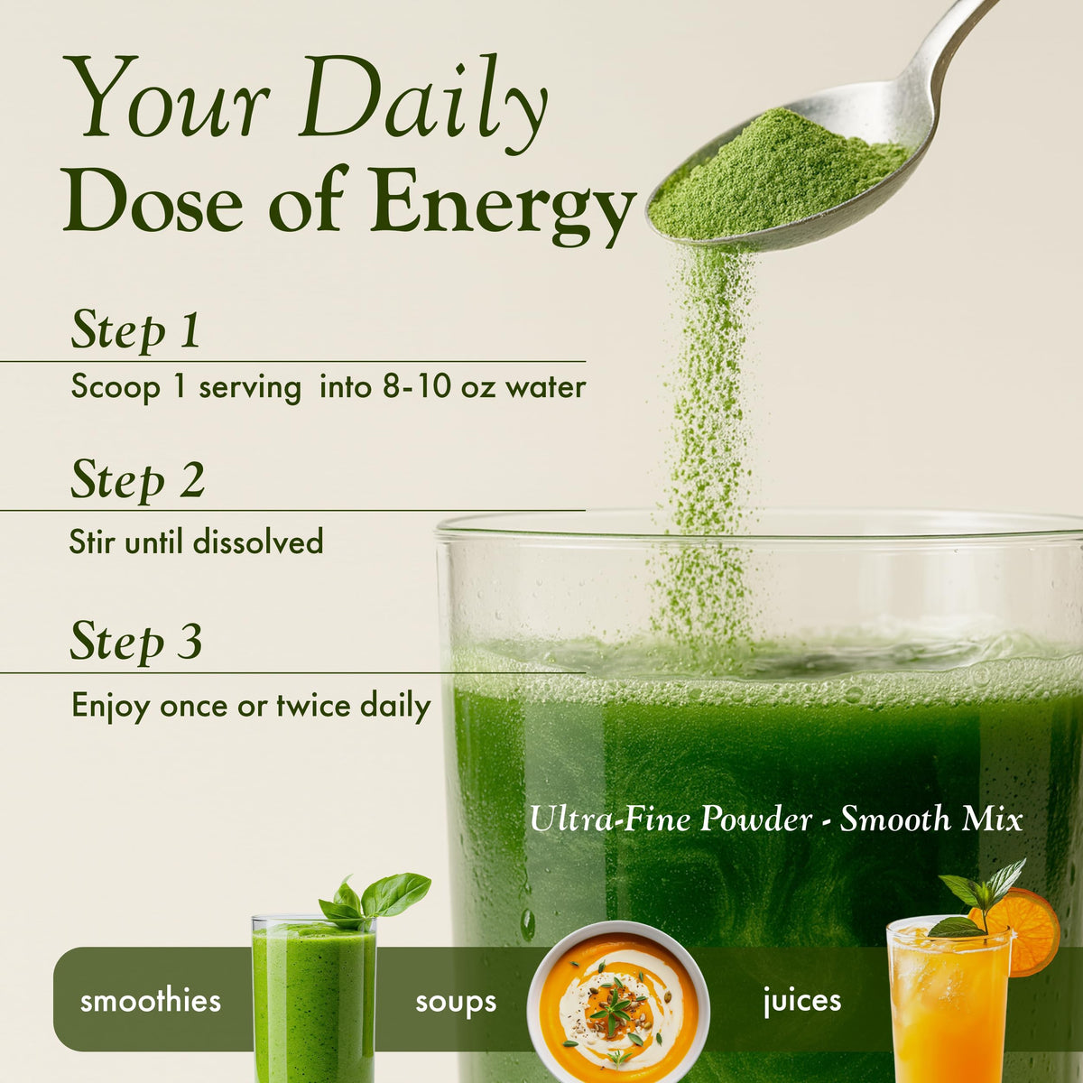 Poudre de Spiruline Bio et Moringa Amrutha Herbals, ingrédients sur l'étiquette