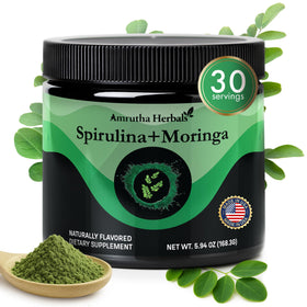 Poudre de Spiruline Bio et Moringa Amrutha Herbals, pot ouvert