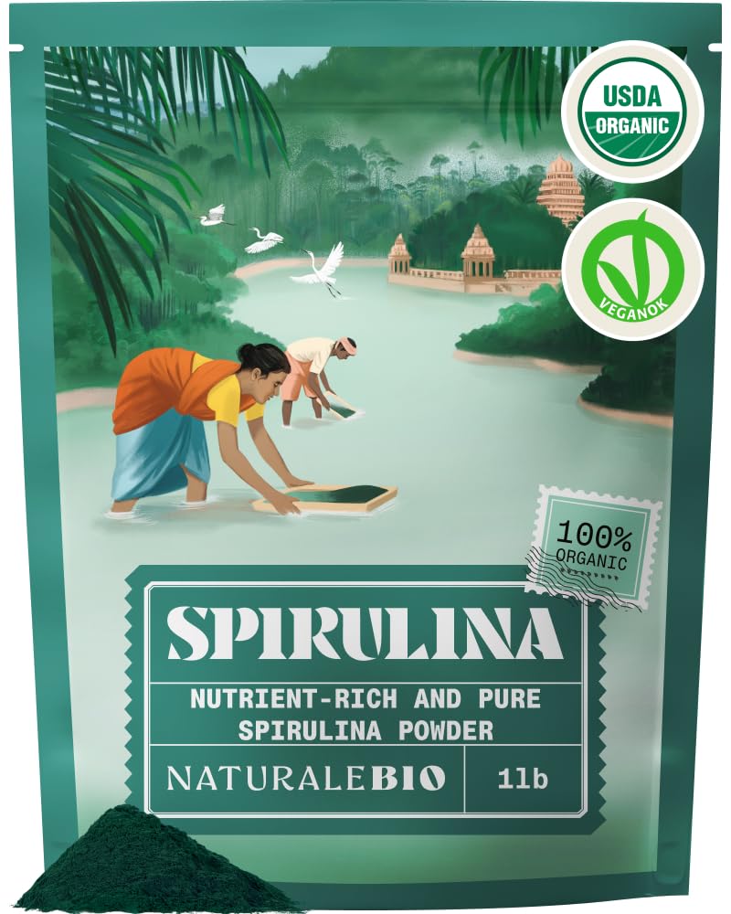 Poudre de spiruline bio NaturaleBio 472g vue de face
