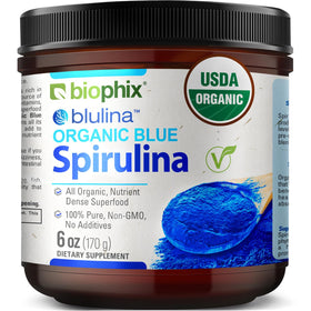 Poudre de spiruline bleue bio biophix dans un pot de 6 oz
