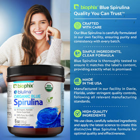 Poudre de spiruline bleue bio biophix utilisée dans un smoothie