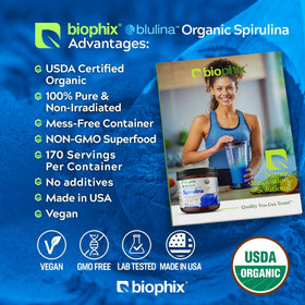 Poudre de spiruline bleue bio biophix versée dans un bol