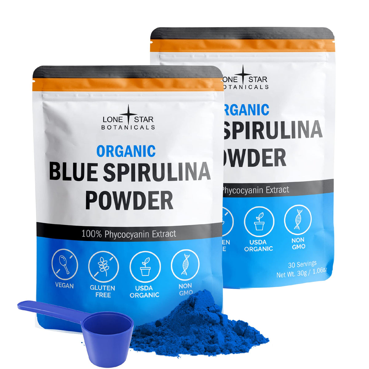 Poudre de Spiruline Bleue Bio de Lone Star Botanicals, vue de face