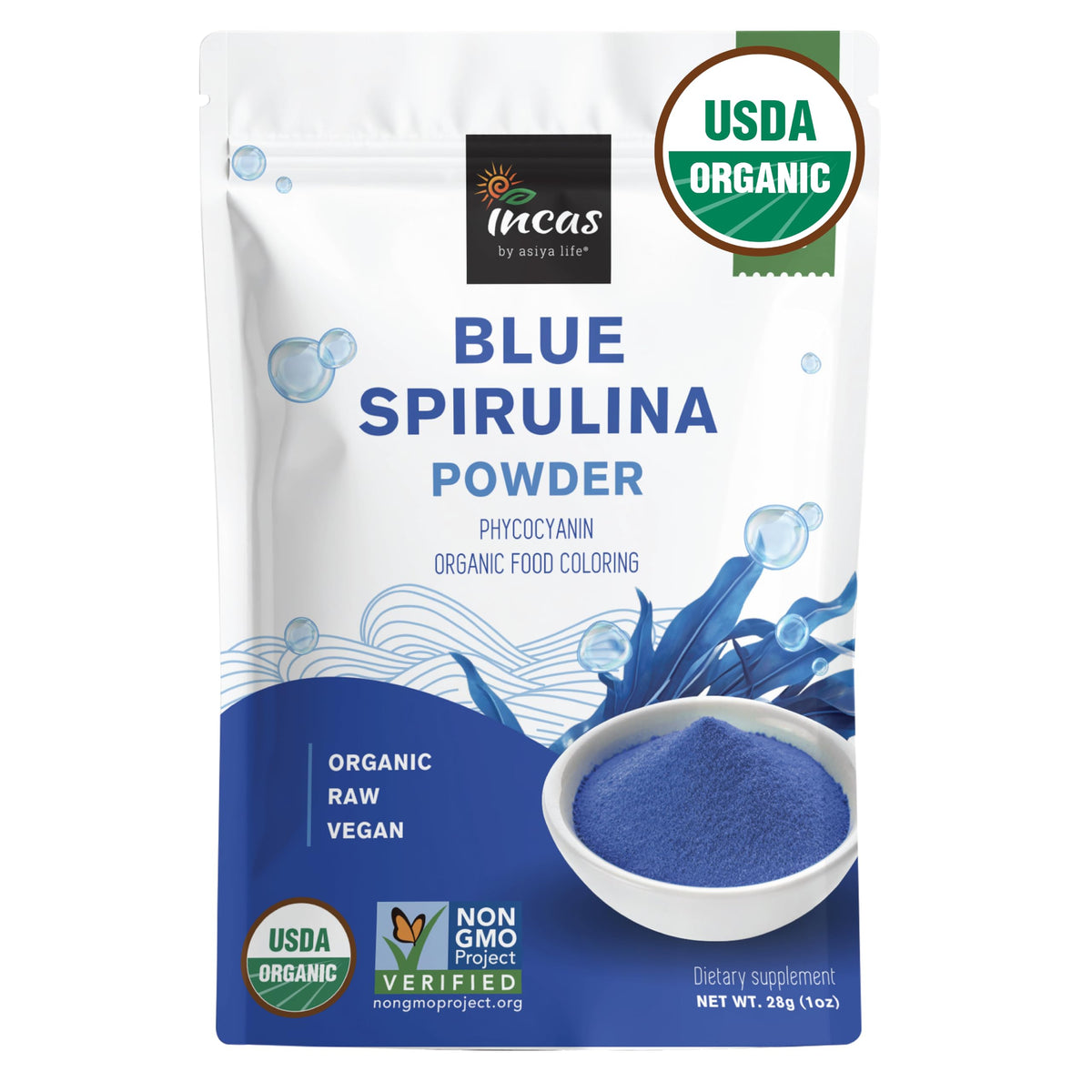 Poudre de Spiruline Bleue Bio Incas 32g vue de face