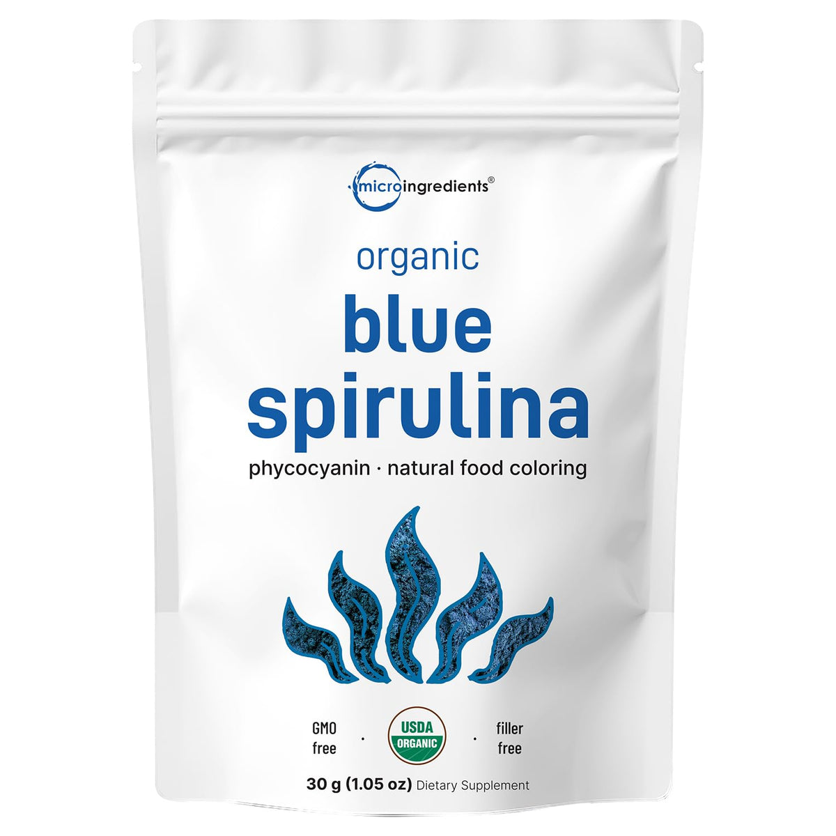Poudre de Spiruline Bleue Bio Micro Ingredients sachet avant