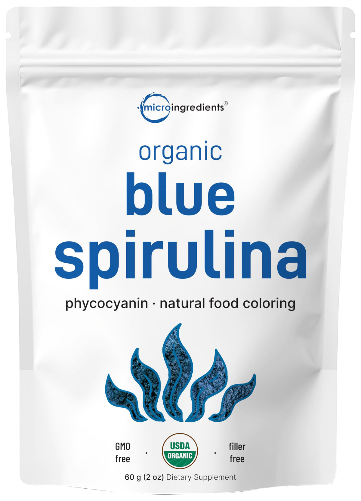 Poudre de spiruline bleue bio Micro Ingredients sachet avant