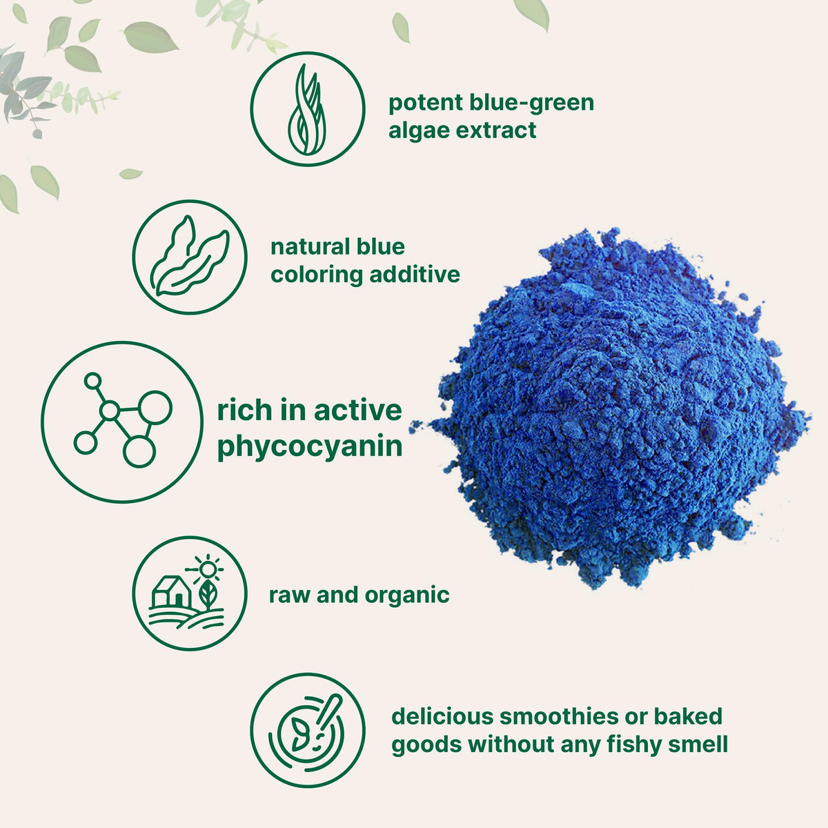 Poudre de Spiruline Bleue Bio Micro Ingredients vue de côté