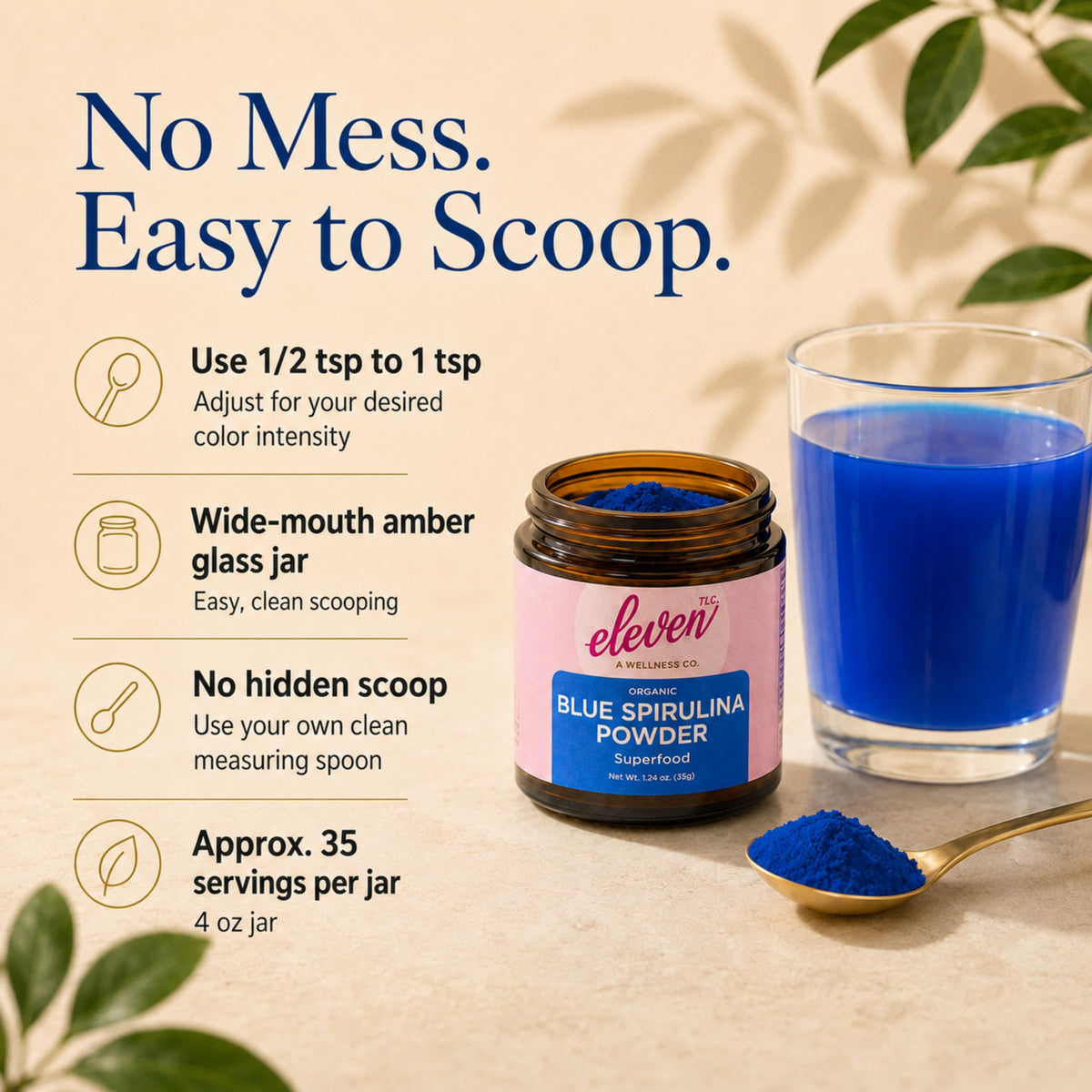 Poudre de Spiruline Bleue dans un bol avec cuillère