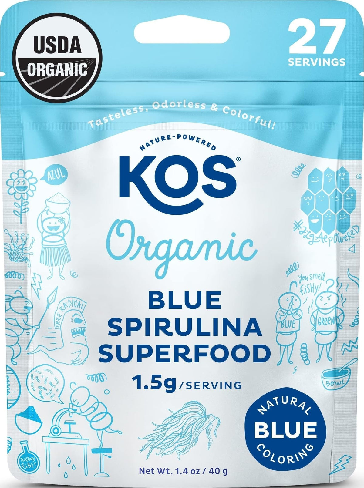 Poudre de spiruline bleue KOS en sachet de 50g