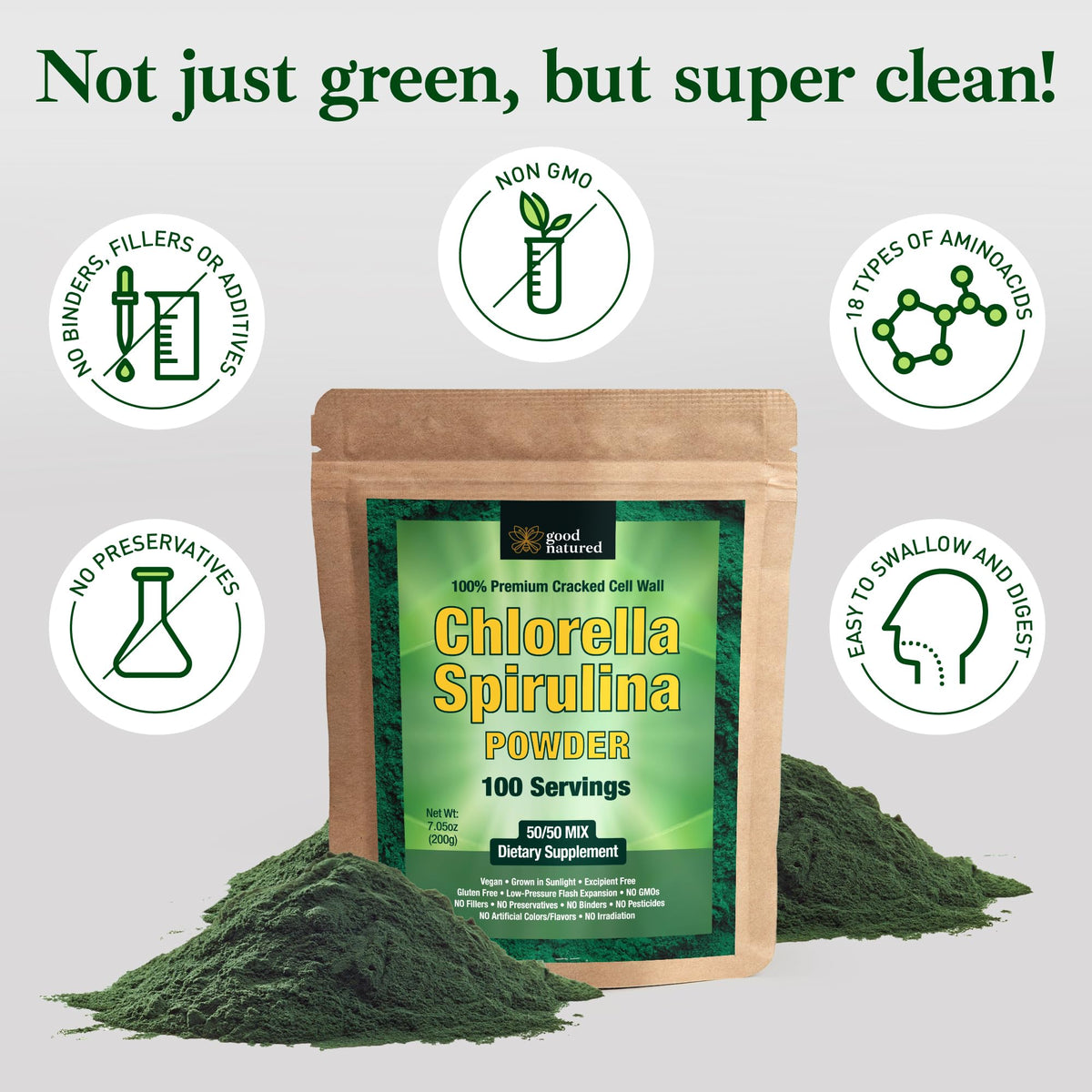 Poudre de Spiruline Chlorella 50/50 Good Natured sachet arrière