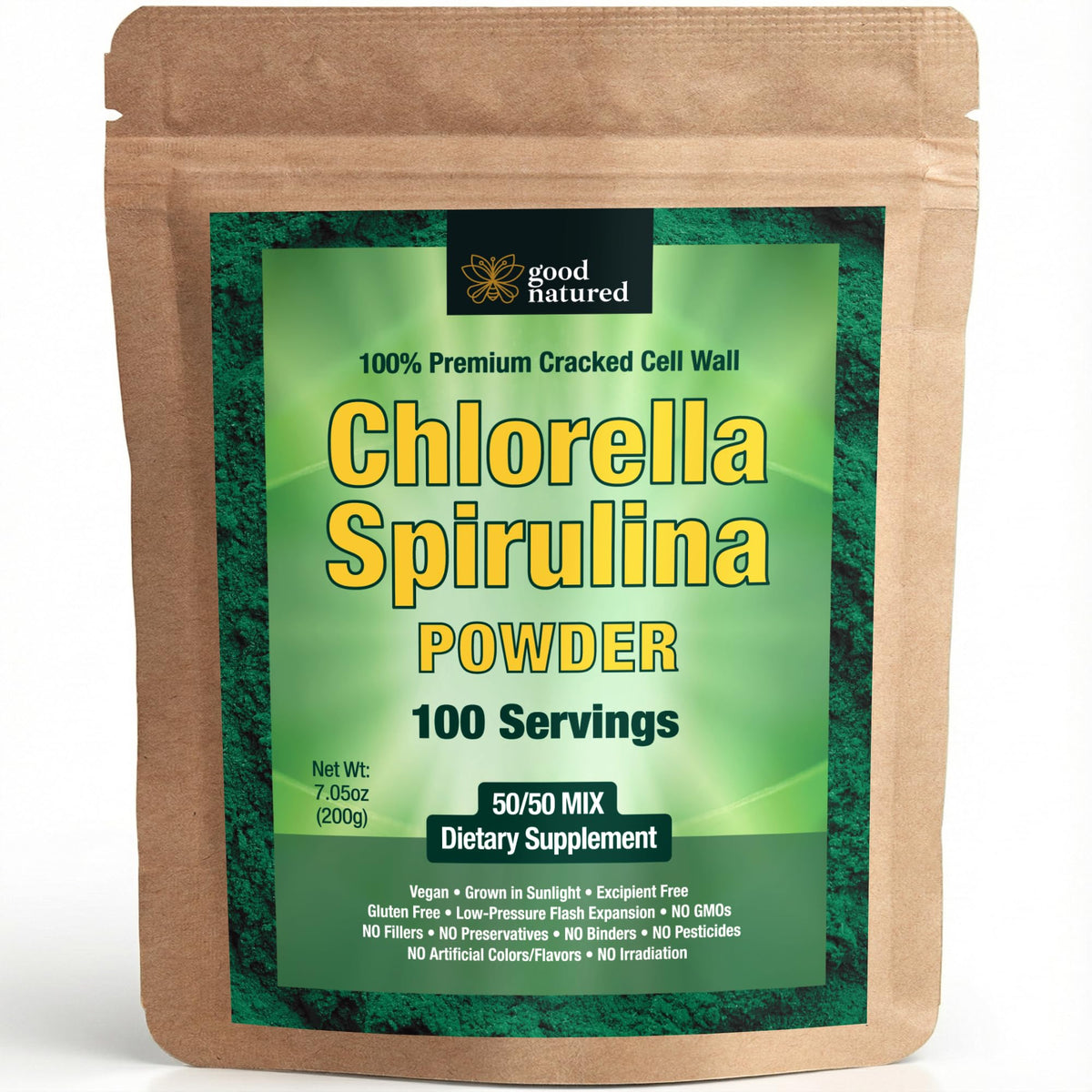 Poudre de Spiruline Chlorella 50/50 Good Natured sachet avant