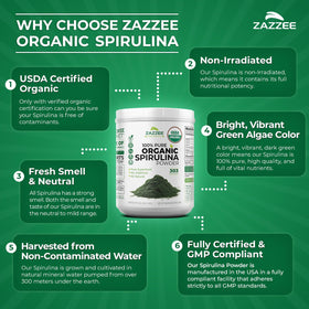 Poudre de spiruline Zazzee 1 kg avec une vue de dos du contenant