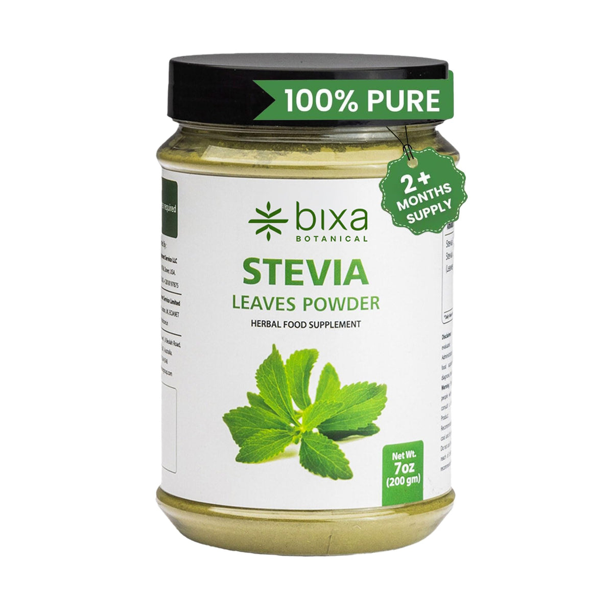Poudre de Stevia Bixa BOTANICAL 200g vue de face.