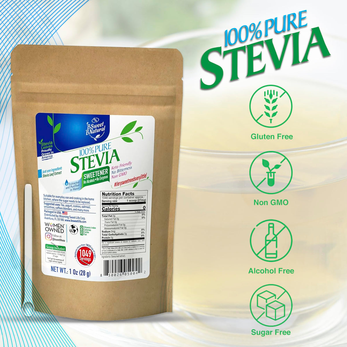 Poudre de Stevia BSL BSWEETBNATURAL avec cuillère doseuse