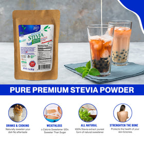 Poudre de Stevia BSL BSWEETBNATURAL dans un récipient transparent