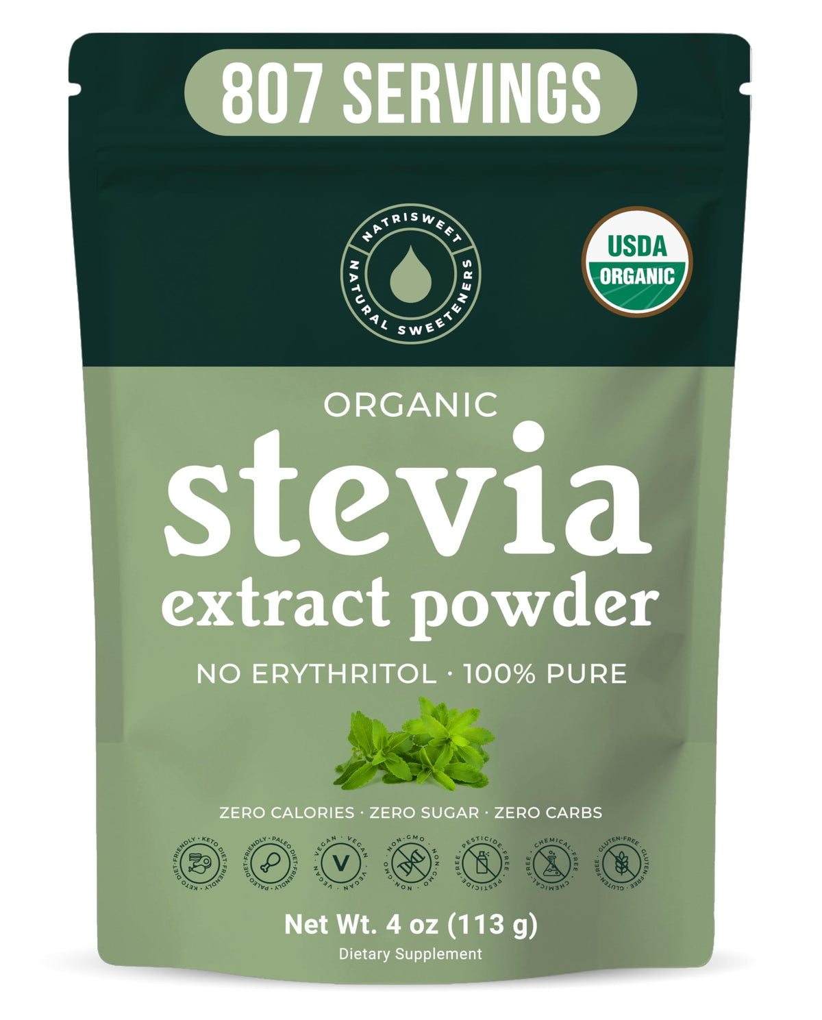 Poudre de Stevia NatriSweet 113 g vue de face