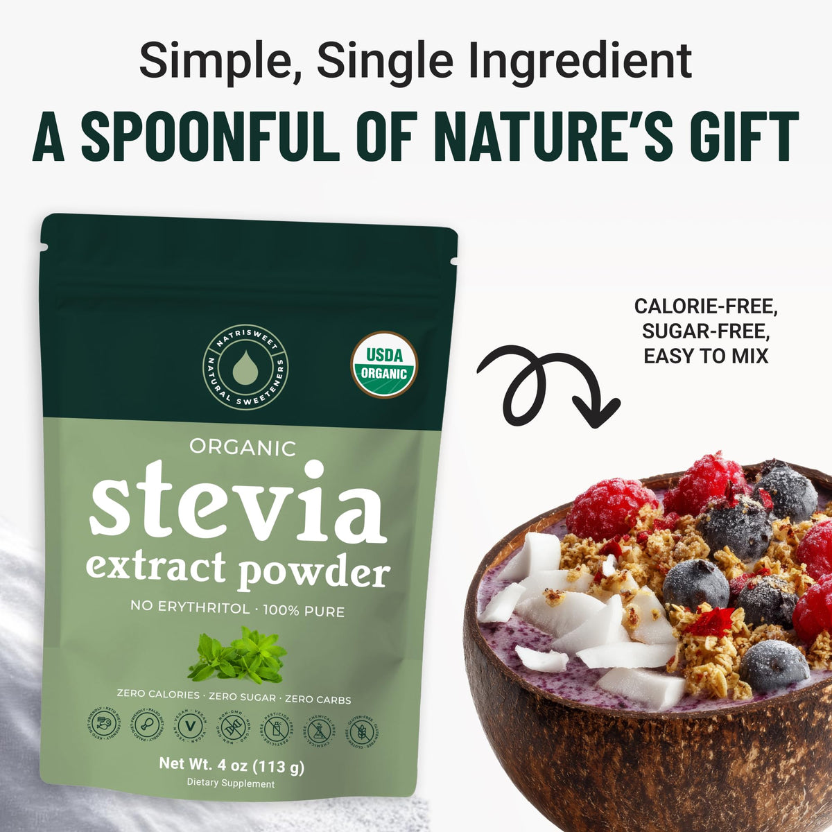 Poudre de Stevia NatriSweet avec des ingrédients de pâtisserie