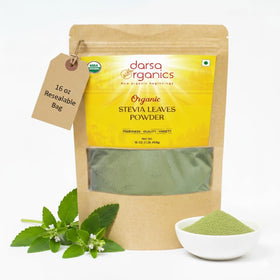 Poudre de Stevia Pure Darsa Organics 472g vue avant avec emballage