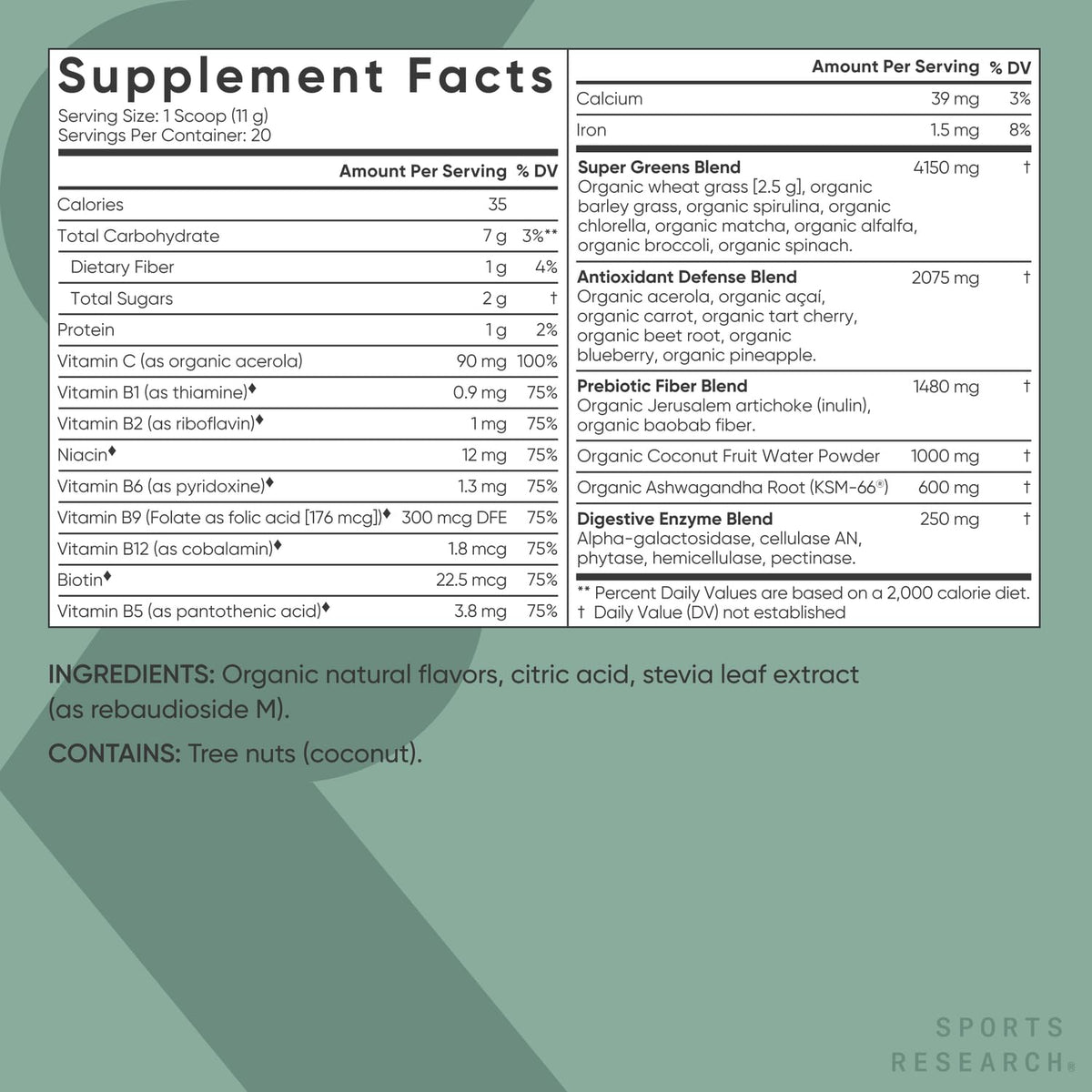 Poudre de super-aliments bio Sports Research 220g avec cuillère doseuse