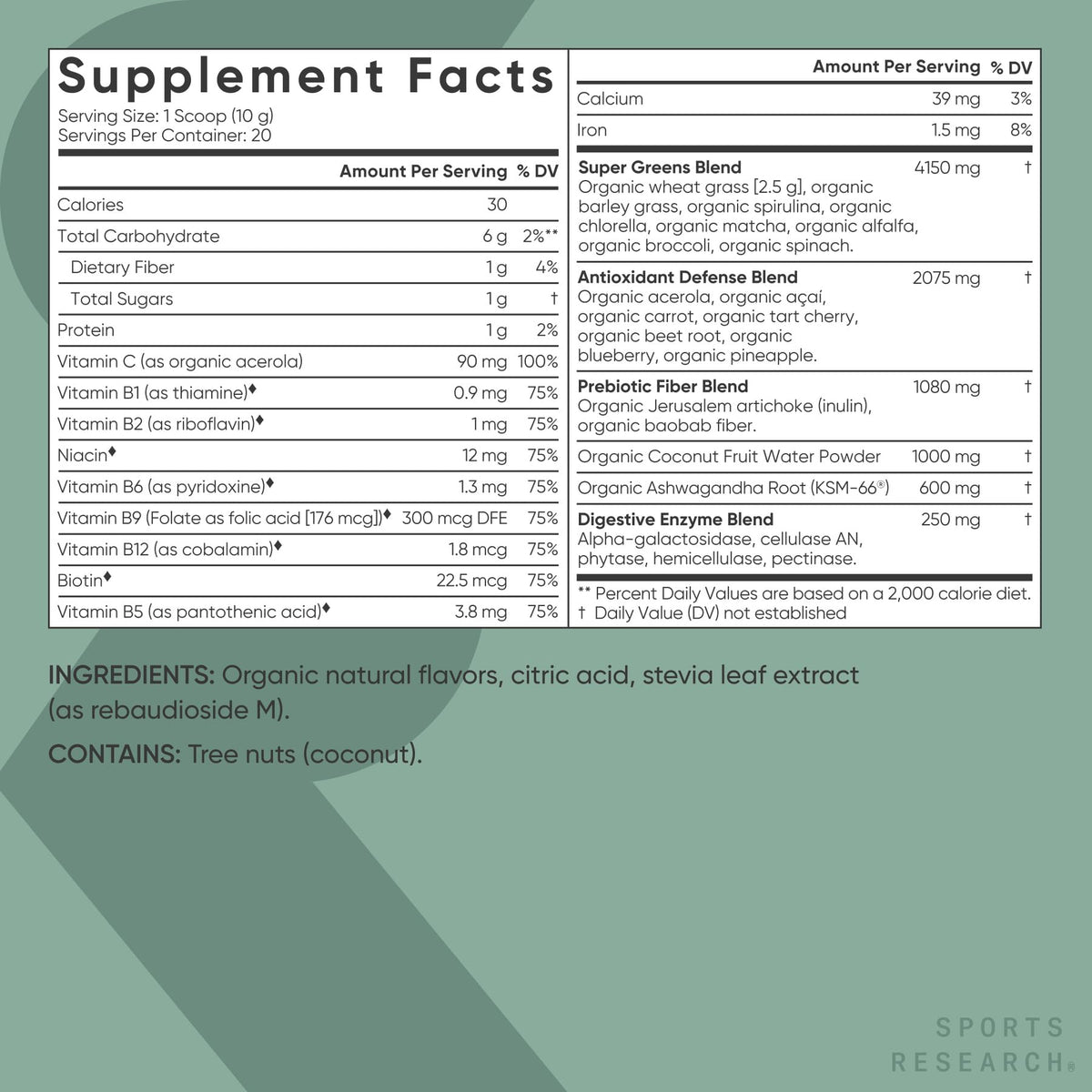 Poudre de super-aliments biologique Sports Research 272g sur une table