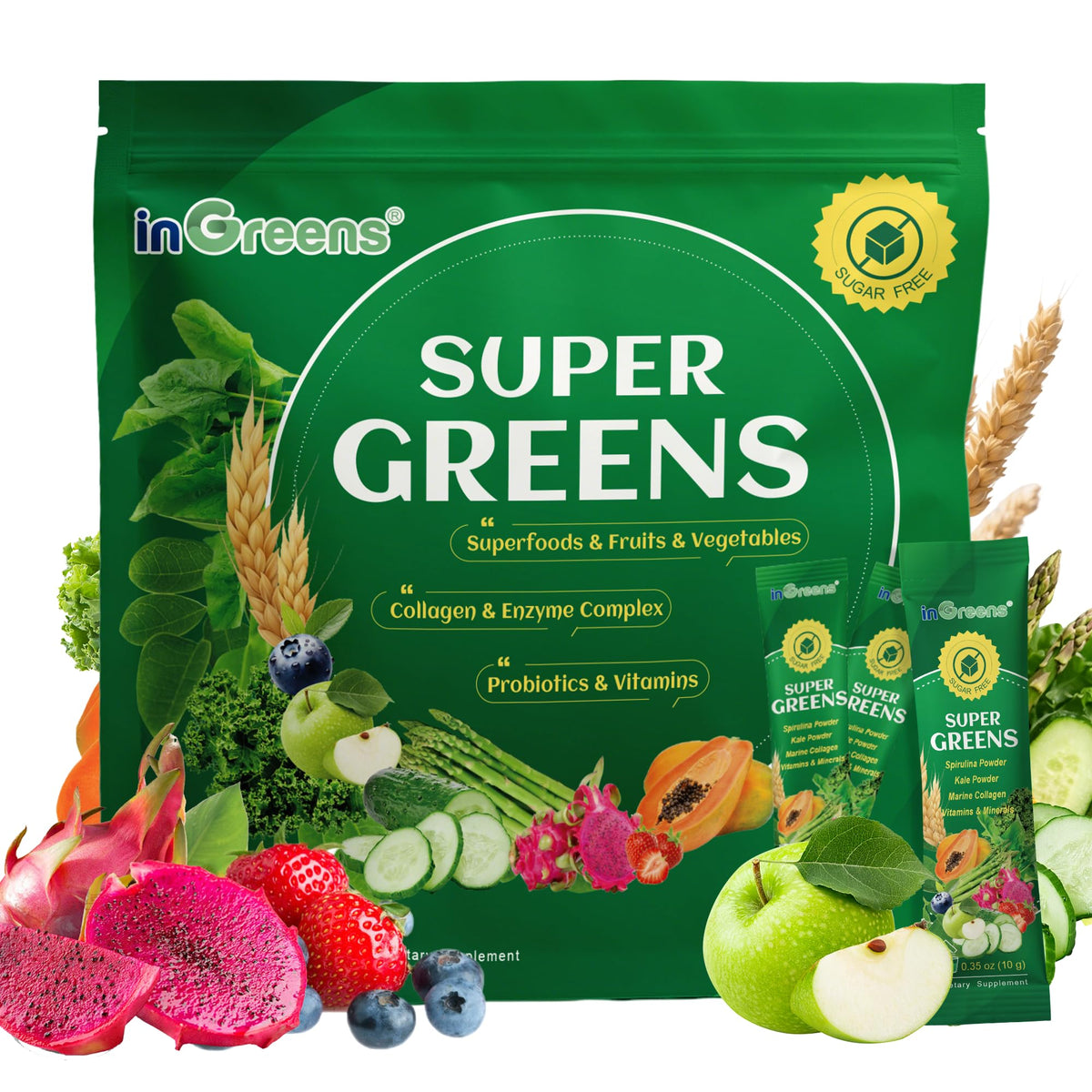 Poudre de super aliments inGreens 30 sachets vue de face