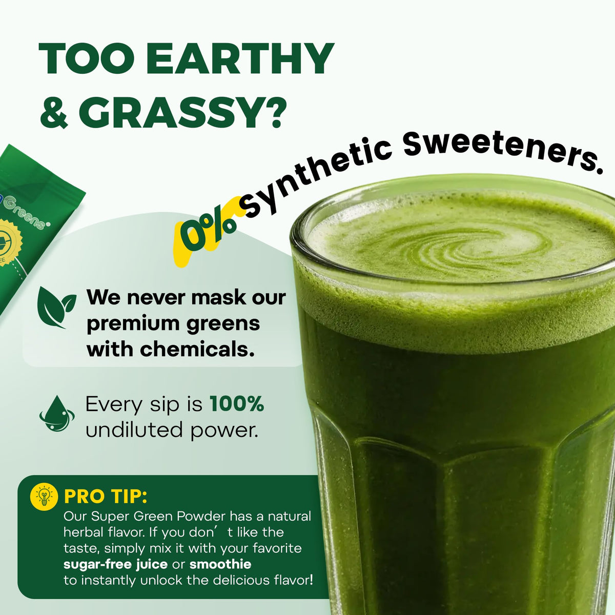 Poudre de super aliments inGreens dans un verre avec smoothie