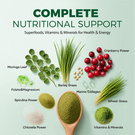 Poudre de super aliments inGreens sur une table