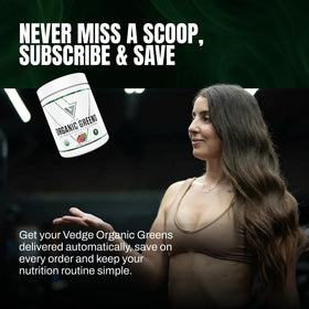 Poudre de super aliments VEDGE avec fruits frais en arrière-plan