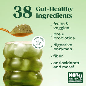 Poudre de super-aliments verts Bloom Nutrition, mesure à côté