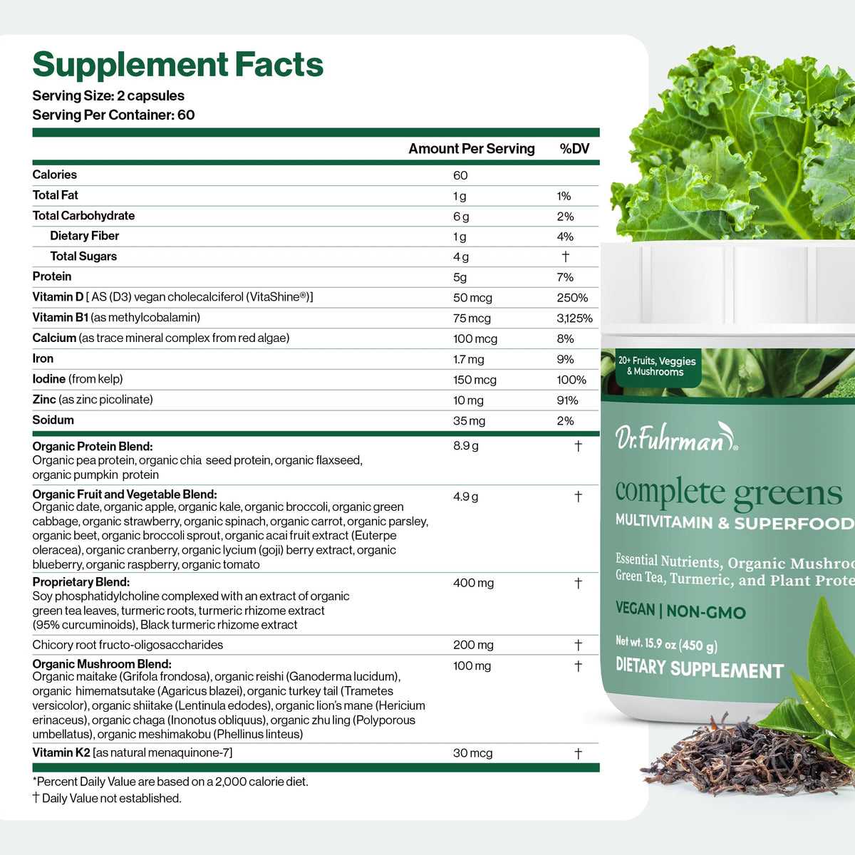Poudre de super-aliments verts Dr. Fuhrman avec fruits bio