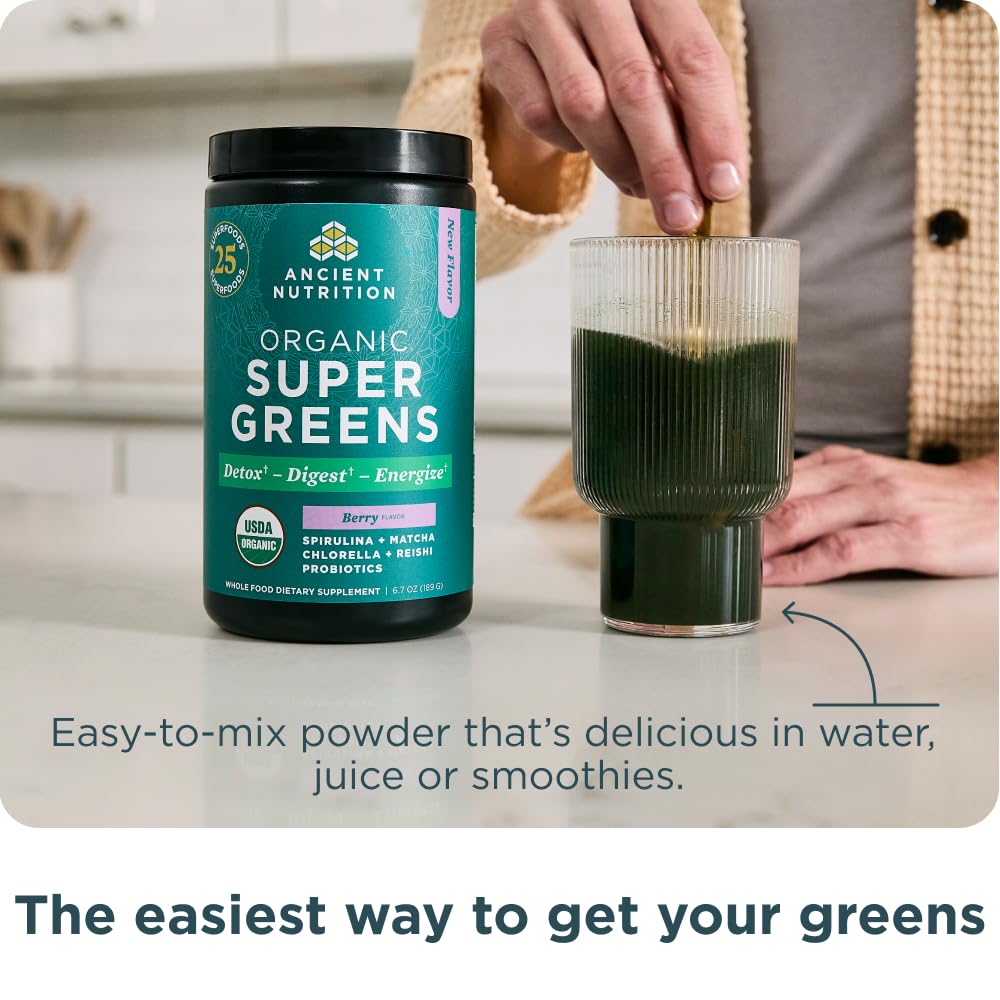 Poudre de Super Greens Bio Ancient Nutrition 272g avec cuillère doseuse