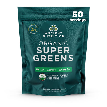 Poudre de Super Greens Bio Ancient Nutrition 440g vue de face