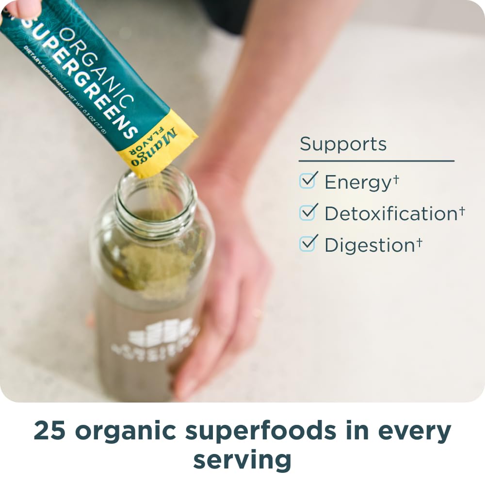 Poudre de Super Greens Bio Ancient Nutrition avec une cuillère