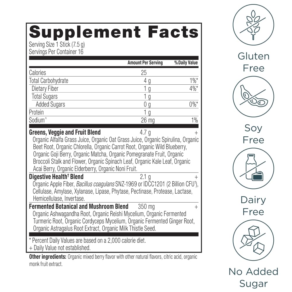 Poudre de Super Greens Bio Ancient Nutrition, vue arrière