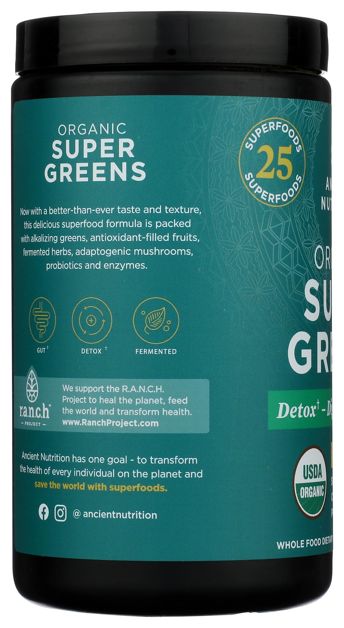 Poudre de Super Greens Bio avec des fruits frais