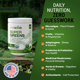 Poudre de Super Greens Bio LIVEGOOD dans un smoothie