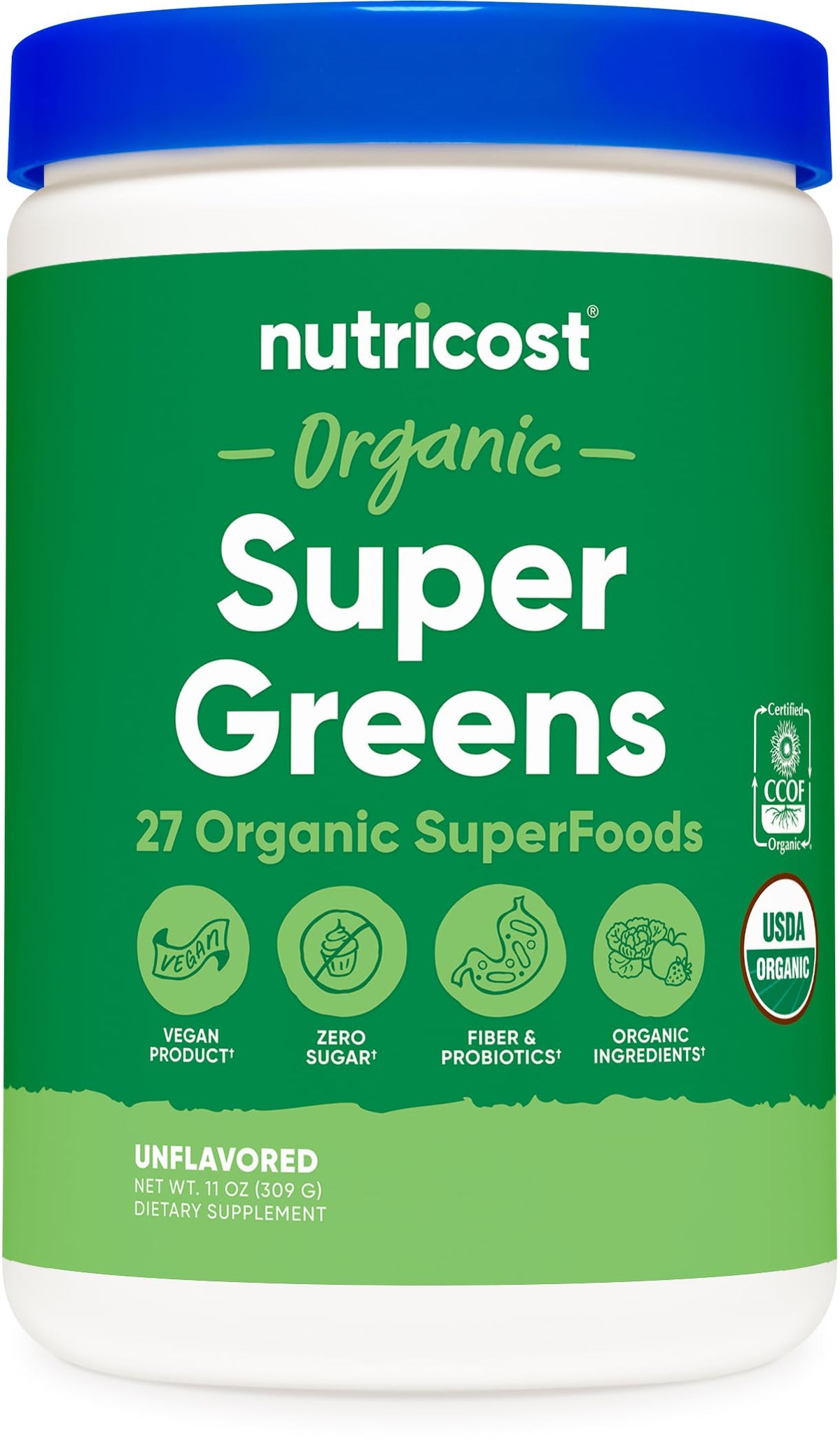 Poudre de super greens bio Nutricost vue de face dans son emballage