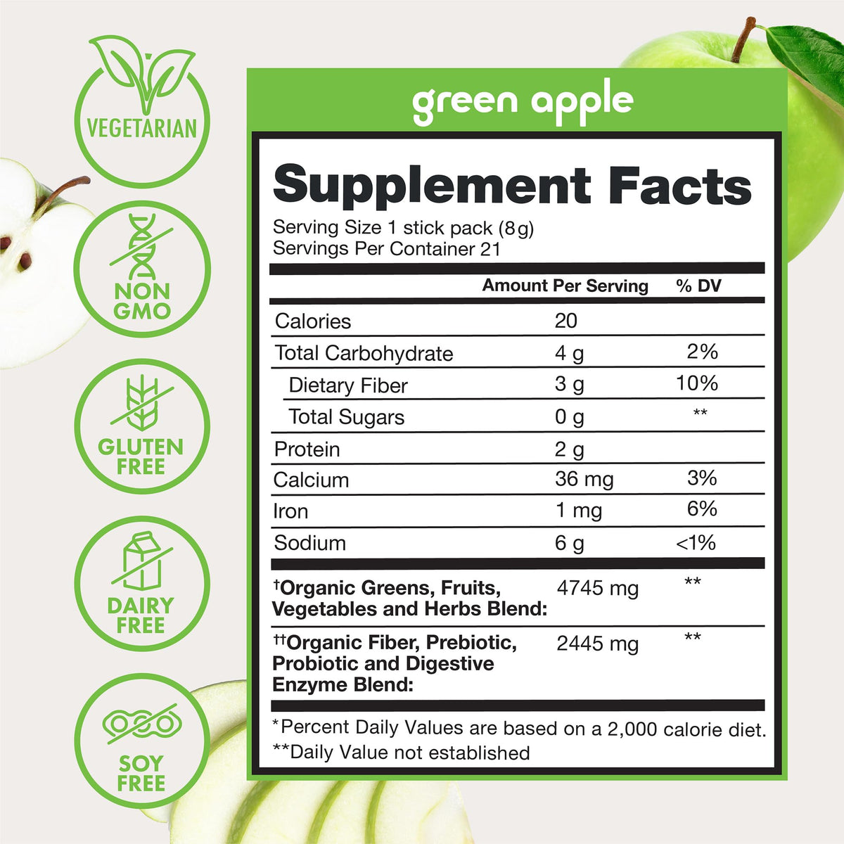 Poudre de Super Greens Bio Zena Nutrition avec mélange de champignons