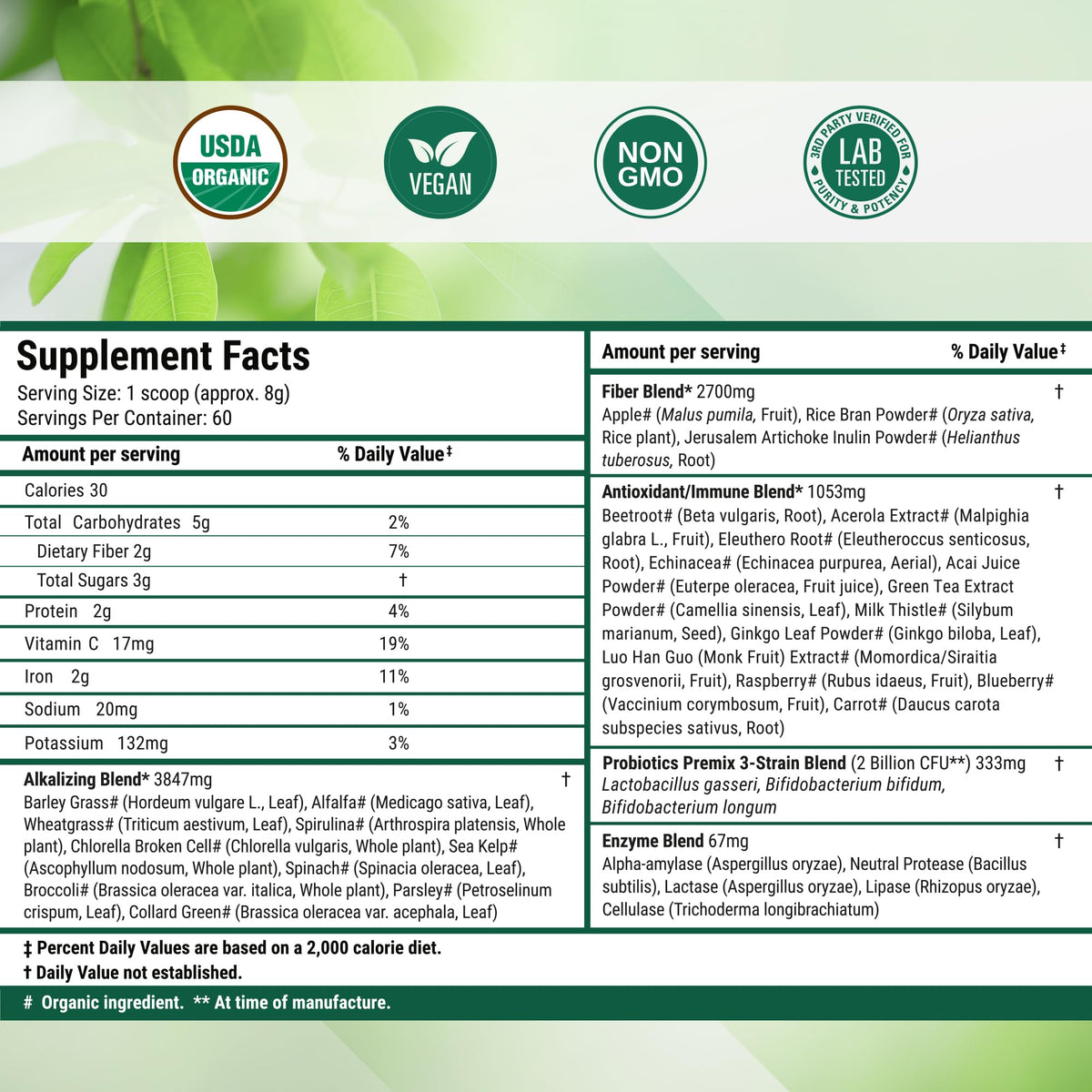Poudre de superaliment Nested Naturals Super Greens 590g avec fruits