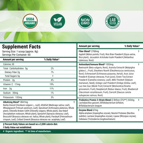Poudre de superaliment Nested Naturals Super Greens 590g avec fruits