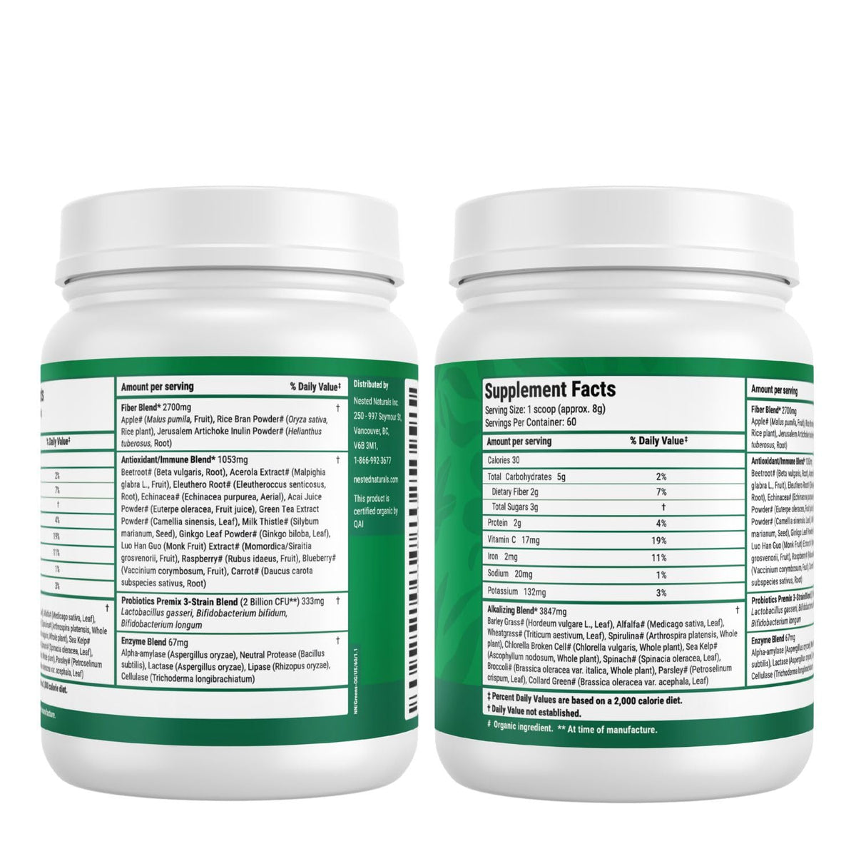 Poudre de superaliment Nested Naturals Super Greens 590g avec ingrédients naturels