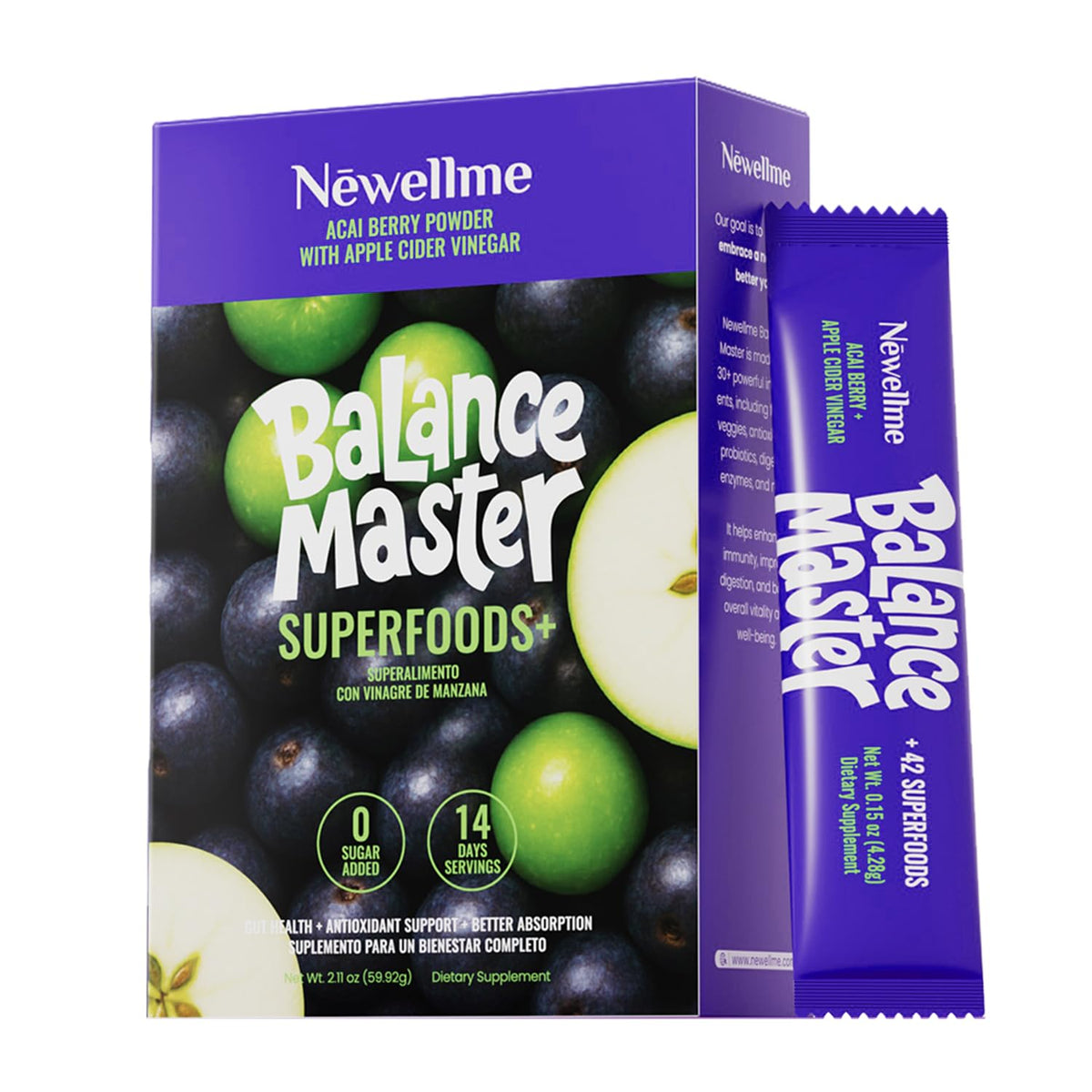 Poudre de superaliments NEWELLME saveur pomme acai sachets