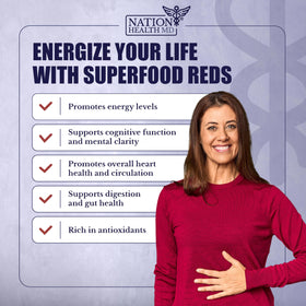 Poudre de superaliments rouges NATION HEALTH MD dans un smoothie