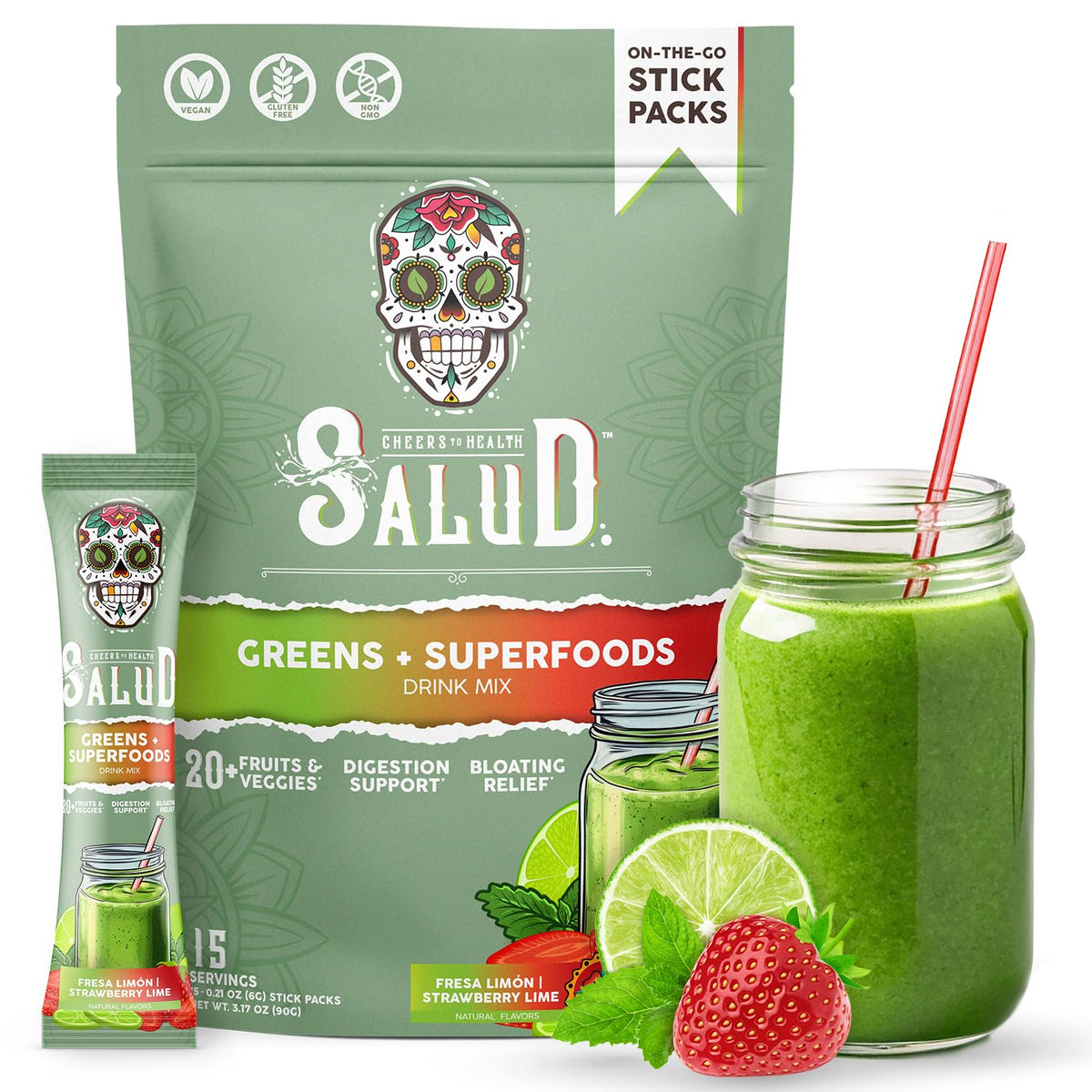 Poudre de superaliments Taste Salud 2-en-1 Fraise Citron Vert 109g vue de face