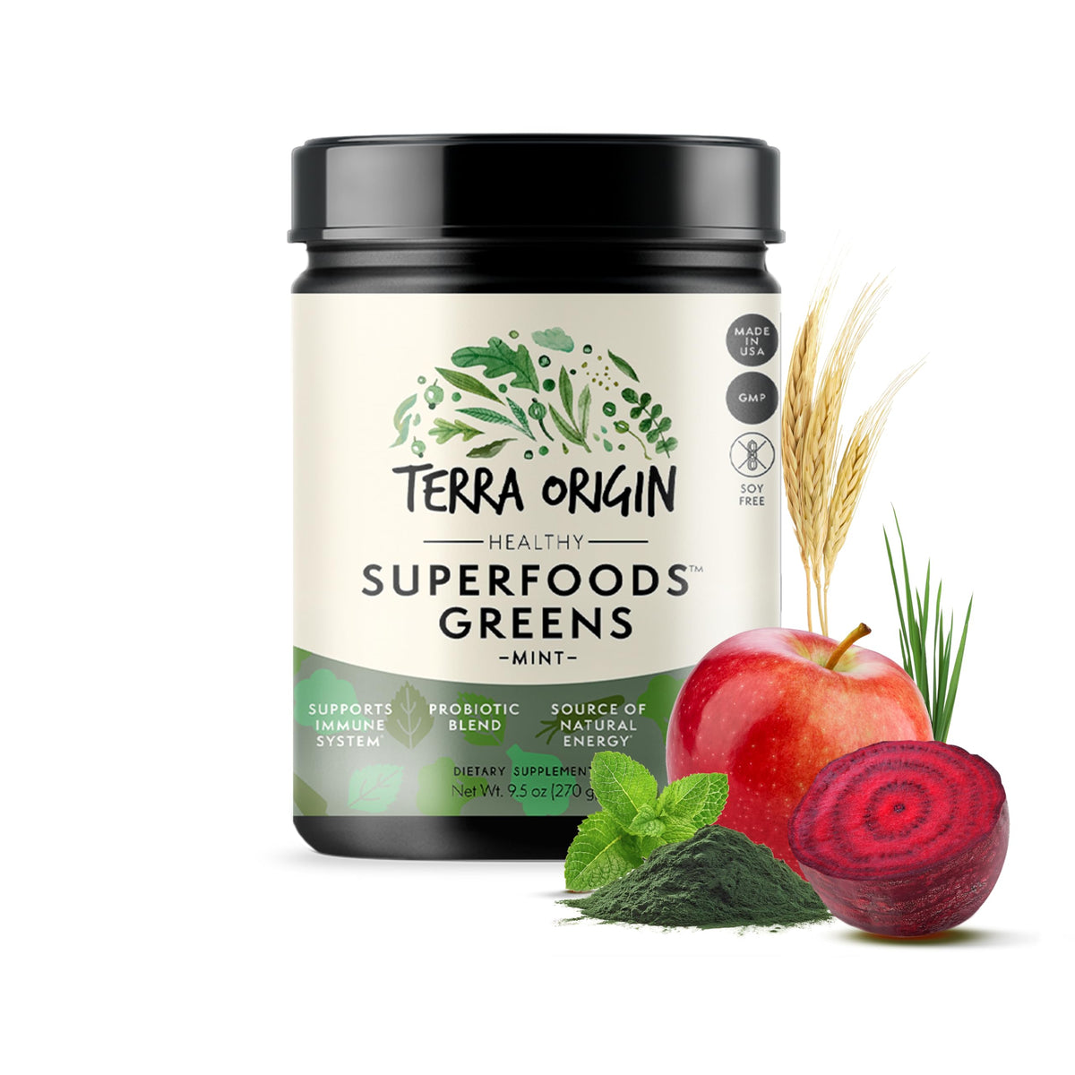 Poudre de superaliments verts TERRA ORIGIN 349g vue de face