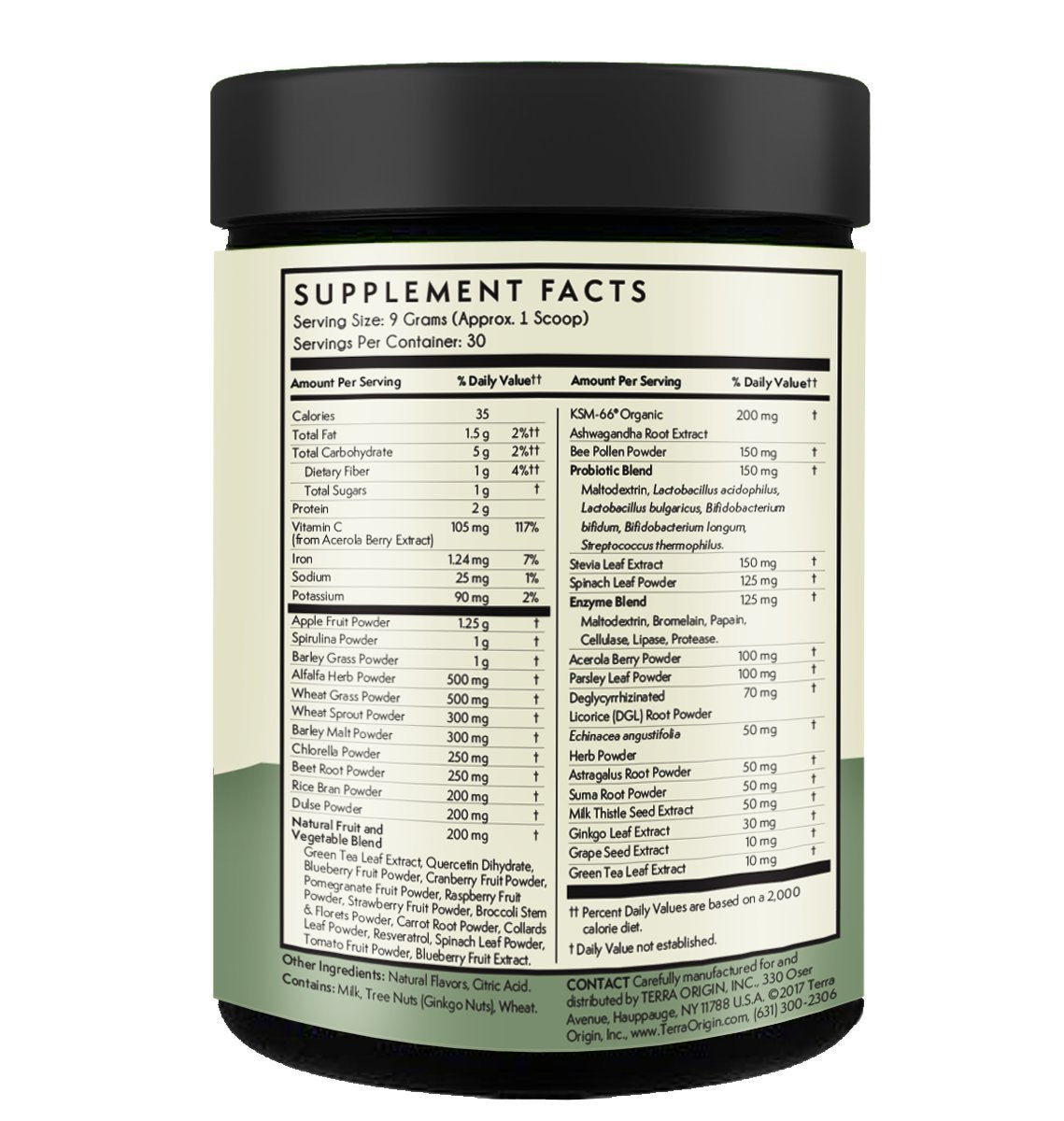 Poudre de superaliments verts TERRA ORIGIN dans un verre