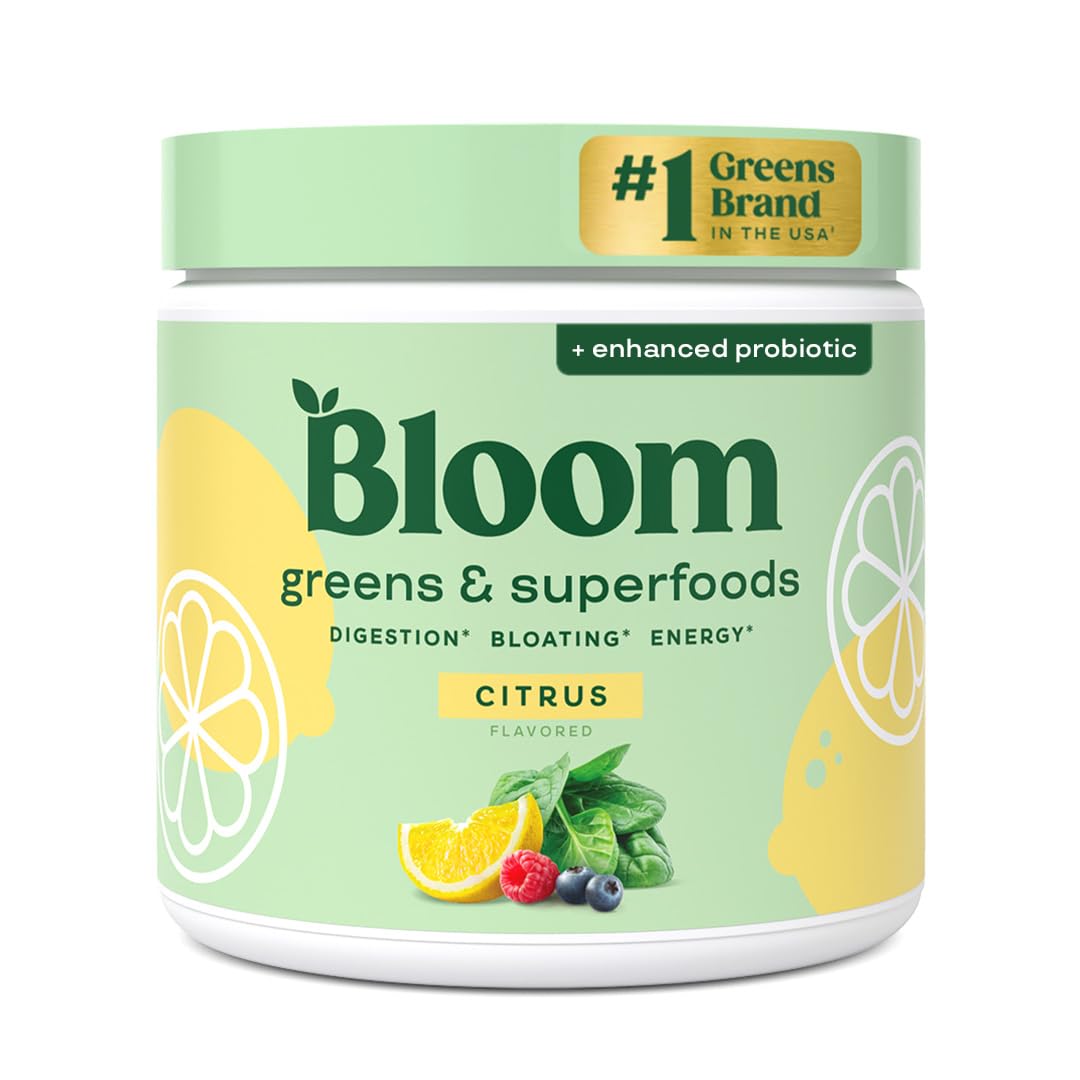 Poudre de superfood greens Bloom Nutrition au goût citron, vue de face